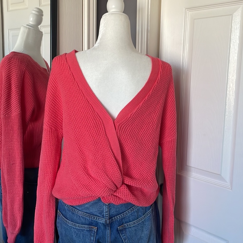 NWT BP cable knit twist front coral pink sweater